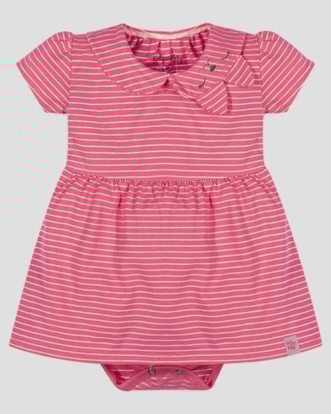 Vestido Body Bebê em Meia Malha Listrada Kely Kety Rosa