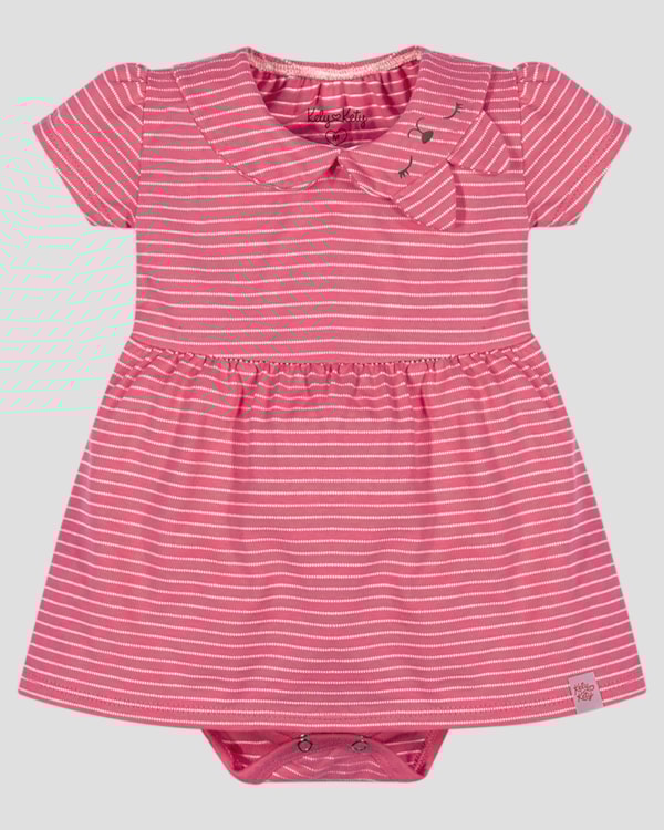Vestido Body Bebê em Meia Malha Listrada Kely Kety Rosa