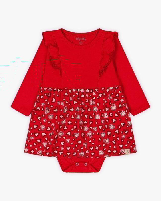Vestido Body Bebê Manga Longa com Babado e Estampa - Kely Kety - Vermelho-b68cf221-b271-43c4-851c-201a8f2af32e