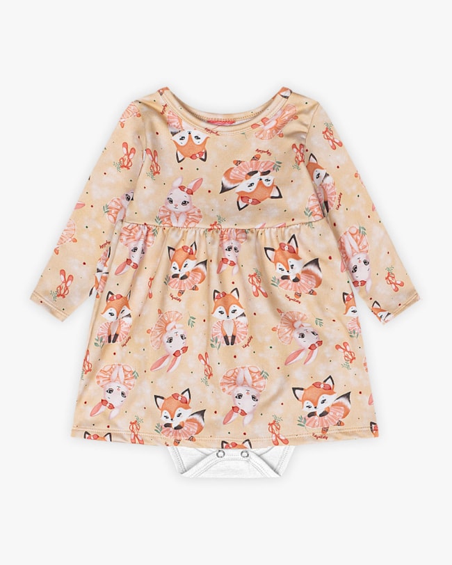 Vestido Body Bebê Manga Longa Estampado - Kely Kety - Bege-9c1e94c0-cf77-4256-8ec9-d2597c5acd7c