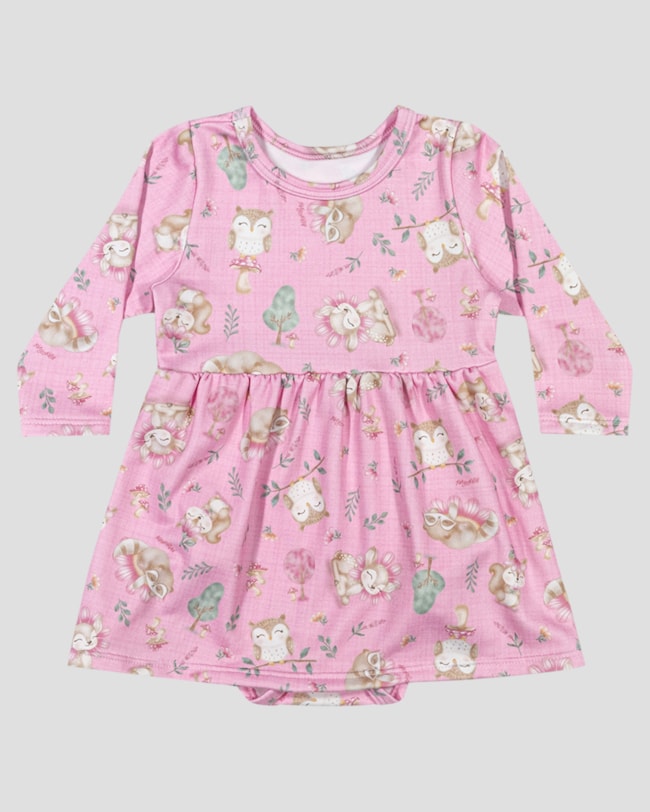Vestido Body Bebê Manga Longa Estampado - Kely Kety - Rosa-49e5ee82-c57f-4c8c-affd-ae2eef6f0d2b