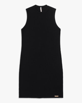Vestido Curto Básico em Ribana Canelada - Cereja Rosa - Preto