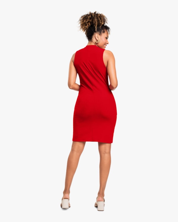 Vestido Curto Básico em Ribana Canelada - Cereja Rosa - Tomato