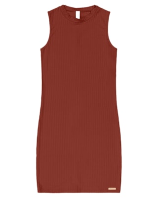 Vestido Curto Canelado Básico Manga Regata - Cereja Rosa -Ferrugem