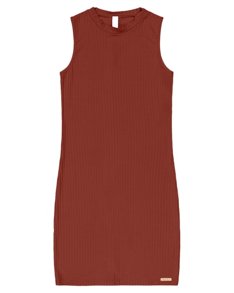 Vestido Curto Canelado Básico Manga Regata - Cereja Rosa -Ferrugem