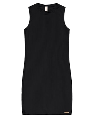 Vestido Curto Canelado Básico Manga Regata - Cereja Rosa -Preto