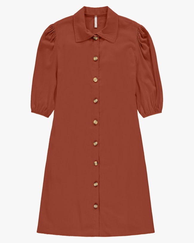 Vestido Curto Chemise com Manga 3/4 - Cereja Rosa - Cerâmica P-e77c019e-0af1-4eaf-adf3-2151c608f57d