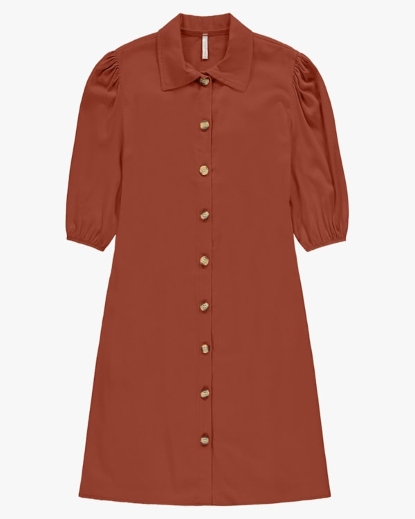 Vestido Curto Chemise com Manga 3/4 - Cereja Rosa - Cerâmica P