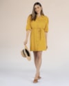 Vestido Curto Chemise com Manga 3/4 - Cereja Rosa - Mostarda-77d7e9d5-967a-4484-936a-ff4e6765671e