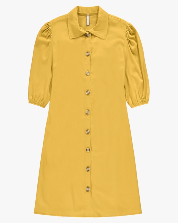 Vestido Curto Chemise com Manga 3/4 - Cereja Rosa - Mostarda