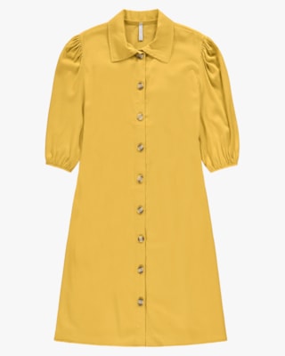 Vestido Curto Chemise com Manga 3/4 - Cereja Rosa - Mostarda G