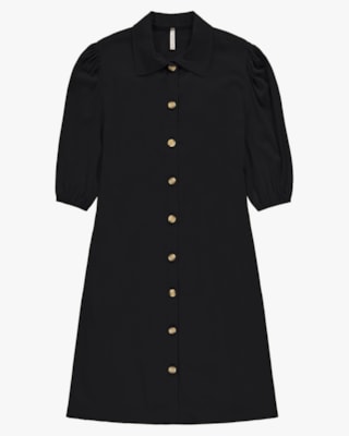 Vestido Curto Chemise com Manga 3/4 - Cereja Rosa - Preto G