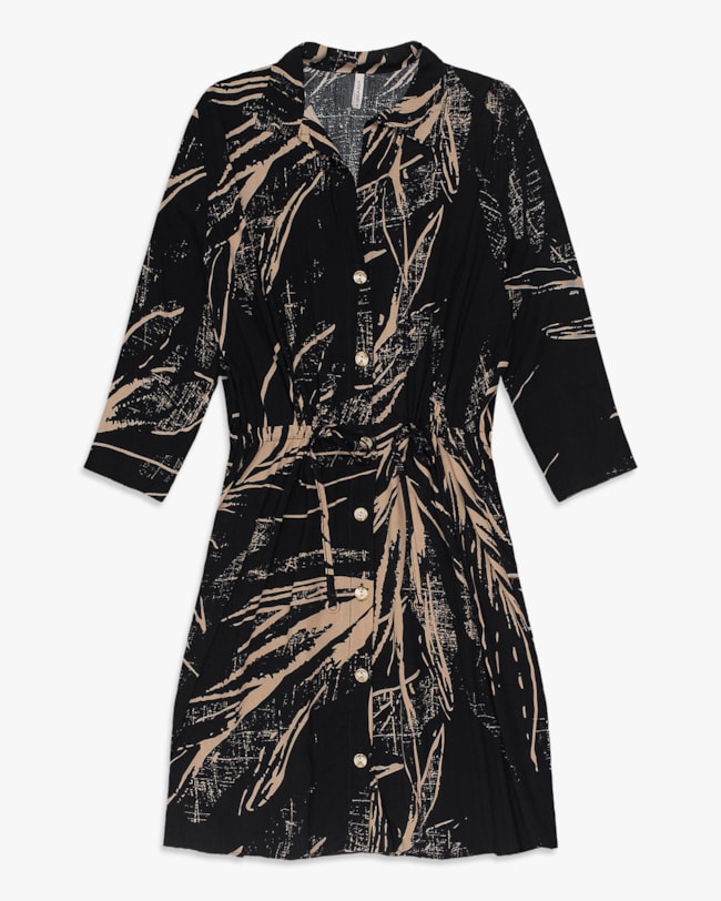 Vestido Curto Chemise Estampado - Cereja Rosa - Preto-b93f3a9c-7b63-465d-9054-76f9578953ea