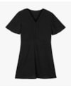 Vestido Curto com Decote V e Manga Ampla - Cereja Rosa - Preto-a103723b-7103-4815-889d-9c4e609ede22