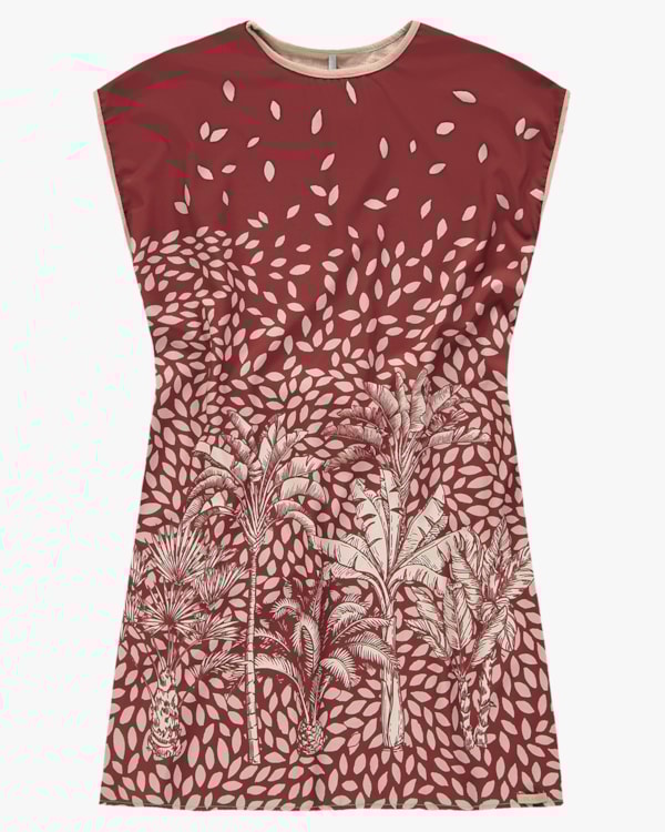 Vestido Curto com Estampa e Amarração Costas -Cereja Rosa - Creme P