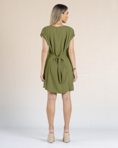 Vestido Curto com Estampa e Amarração Costas -Cereja Rosa - Erva Doce