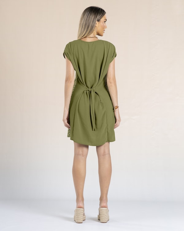 Vestido Curto com Estampa e Amarração Costas -Cereja Rosa - Erva Doce