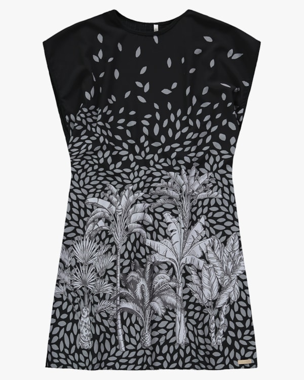 Vestido Curto com Estampa e Amarração Costas -Cereja Rosa - Preto P