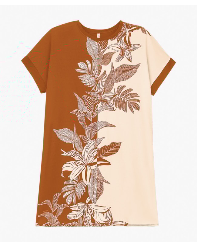 Vestido Curto com Estampa Folhagens - Cereja Rosa - Inca-da370060-0dea-40d2-836d-a54cc70258e4