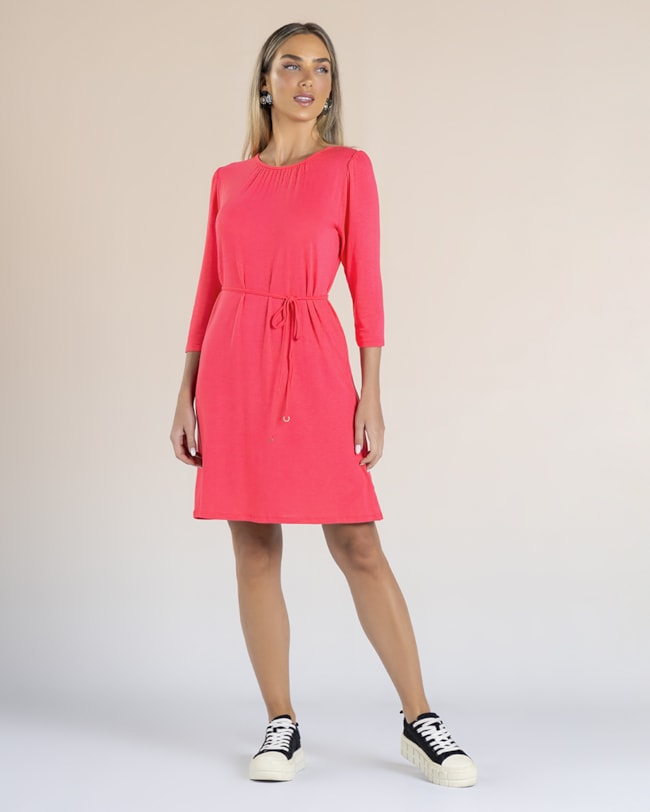 Vestido Curto em Malha Tricot Viscose com Manga 3/4 - Cereja Rosa - Preto-47e47964-c1e3-4bbc-af0c-ce96877e3e6a