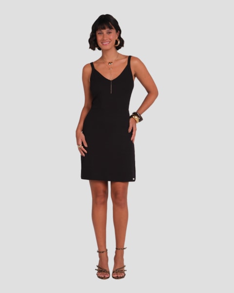 Vestido Curto em Viscose com Alça Fina Cereja Rosa Preto