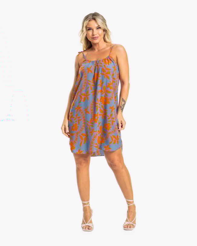 Vestido Curto Estampado com Alça Ajustável Cereja Rosa-28062108-b44e-43b0-bfd1-6c6747ccf810