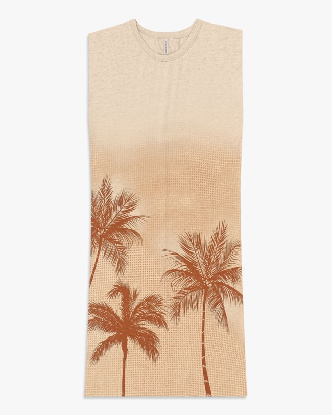 Vestido Curto Estampado em Malha Linho - Cereja Rosa - Bege-999ab125-d921-47ce-9da9-0430ce589196