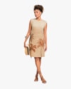 Vestido Curto Estampado em Malha Linho - Cereja Rosa - Bege-3771e24e-9cb5-4a94-983b-8bc544680db7