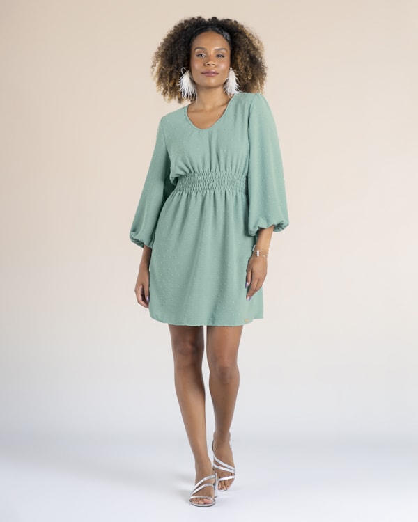 Vestido Curto Evasê com Manga 7/8 - Cereja Rosa - Green P