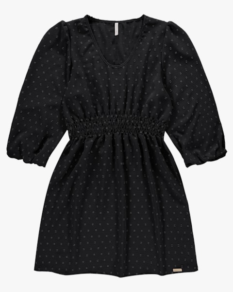 Vestido Curto Evasê com Manga 7/8 - Cereja Rosa - Preto P