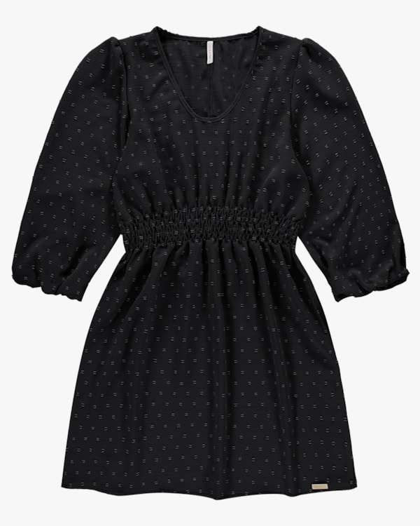 Vestido Curto Evasê com Manga 7/8 - Cereja Rosa - Preto P