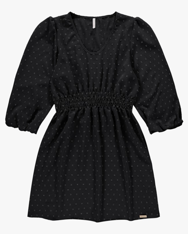 Vestido Curto Evasê com Manga 7/8 - Cereja Rosa - Preto P-4294937f-010d-44ea-be71-72cf23b598ec