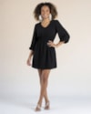 Vestido Curto Evasê com Manga 7/8 - Cereja Rosa - Preto P-ee6b8514-e891-4eb1-b550-3e1ffb3137ae