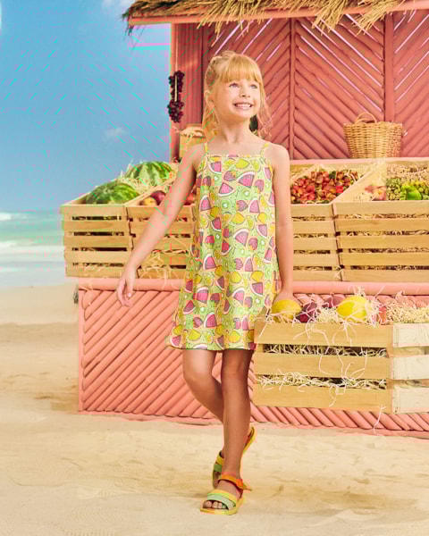 Vestido Curto Infantil com Estampa Frutas - Kely Kety - Lume