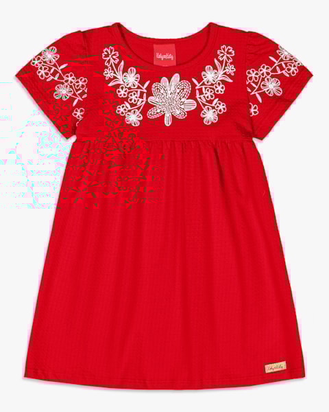 Vestido Curto Infantil com Estampa Relevo - Kely Kety - Tomato