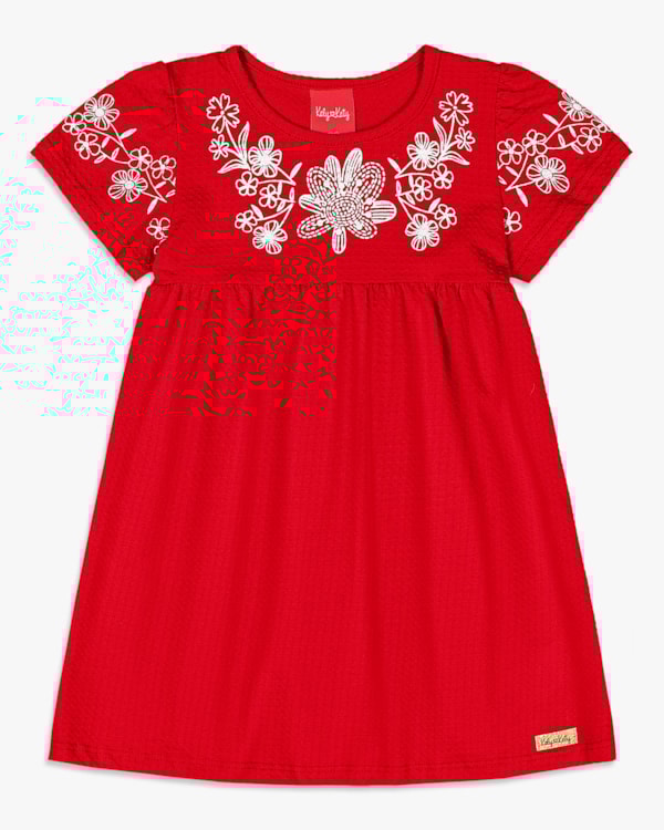 Vestido Curto Infantil com Estampa Relevo - Kely Kety - Tomato