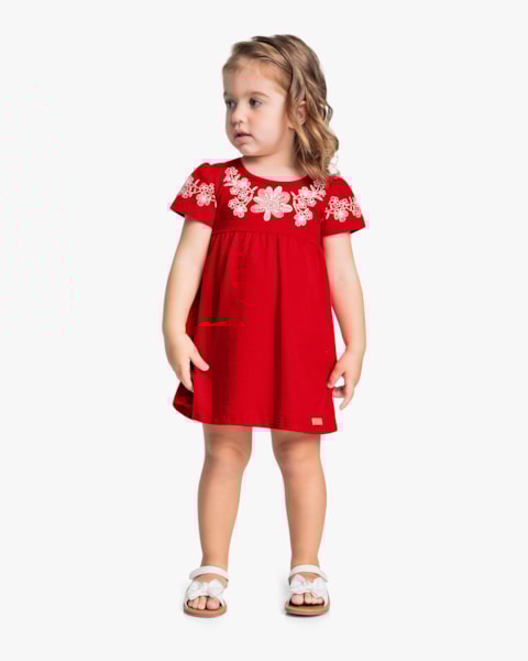 Vestido Curto Infantil com Estampa Relevo - Kely Kety - Tomato