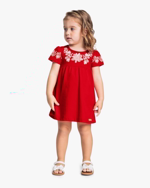 Vestido Curto Infantil com Estampa Relevo - Kely Kety - Tomato
