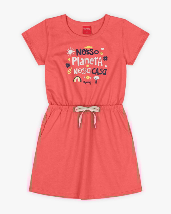 Vestido Curto Infantil em Moletinho com Bolsos -Kely Kety - Lagosta