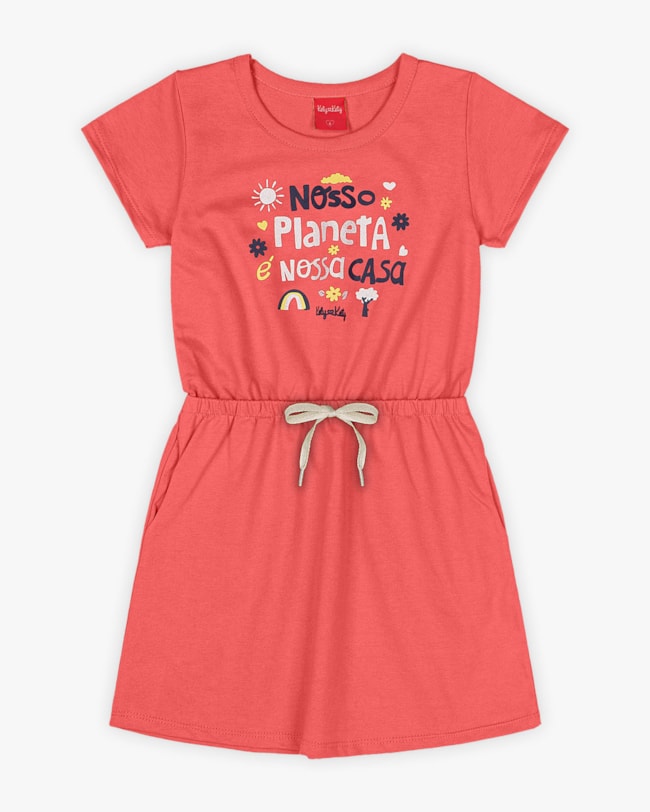 Vestido Curto Infantil em Moletinho com Bolsos -Kely Kety - Lagosta-abf15782-331b-4107-a1f7-d8448a7969f0