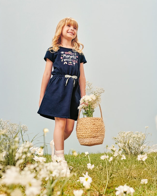 Vestido Curto Infantil em Moletinho com Bolsos -Kely Kety - Oxford-530686d2-9603-481c-a5a1-08f07a248e99