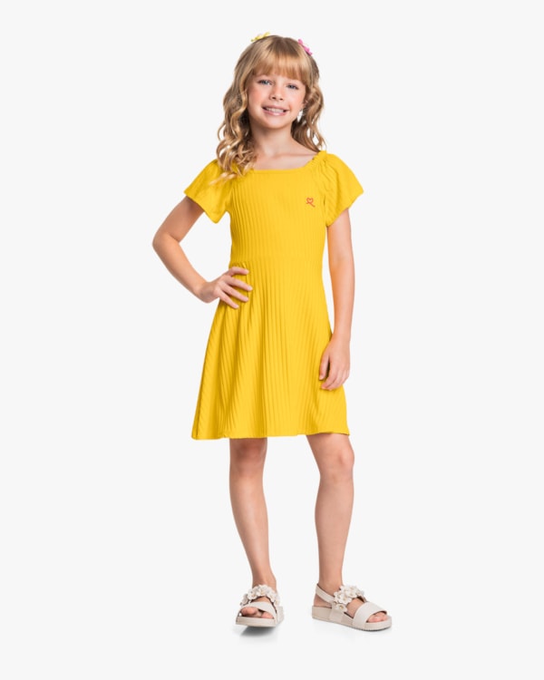 Vestido Curto Infantil em Viscose Canelada - Kely Kety - Sol
