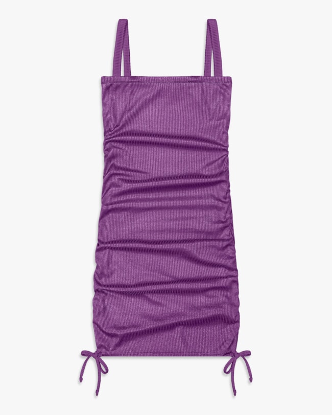 Vestido Curto Juvenil Canelado com Brilho e Amarração - BaseD - Roxo-64bb0228-a840-4e51-a42a-c399679cd40c