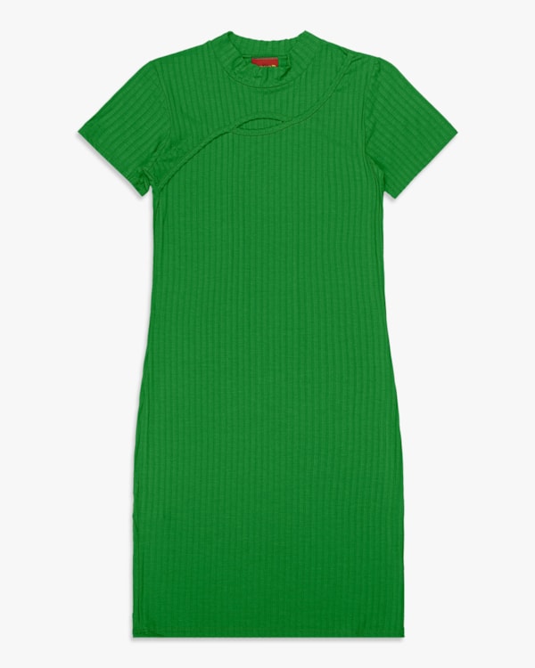 Vestido Curto Juvenil Canelado com Decote Cut Out - BaseD- Online