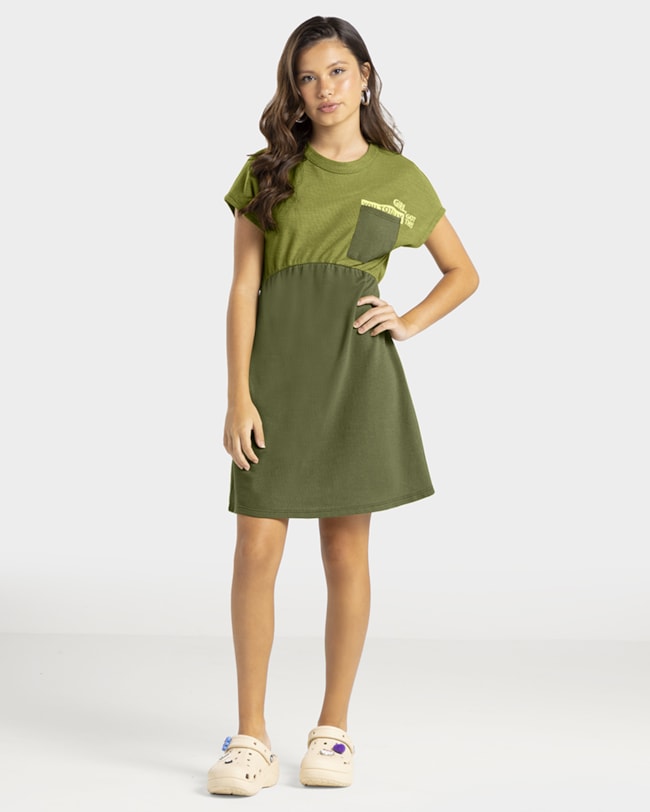Vestido Curto Juvenil com Bolso em Moletinho - BaseD - Oliveira-65b5da71-b421-4fae-b35a-73da07388a34