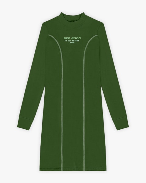 Vestido Curto Juvenil com Manga Longa em Malha Felpada - BaseD - Militar