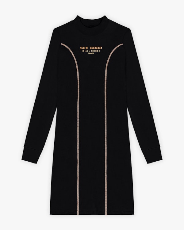 Vestido Curto Juvenil com Manga Longa em Malha Felpada - BaseD - Preto