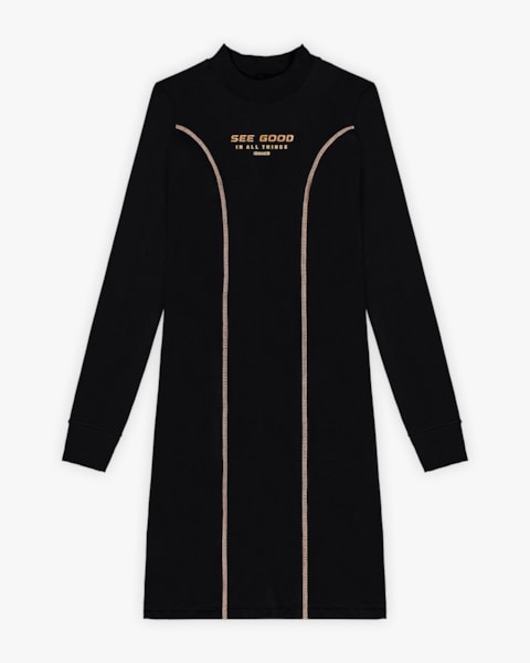 Vestido Curto Juvenil com Manga Longa em Malha Felpada - BaseD - Preto