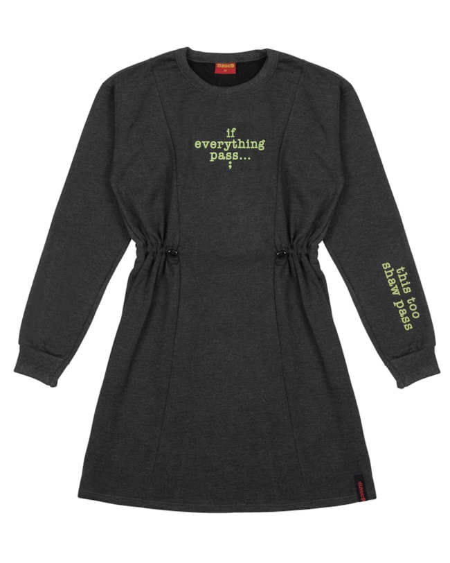 Vestido Curto Juvenil com Manga Longa em Moletom - Dark Mescla-636af4e3-3bb5-41bf-8267-1db2db2b55b4