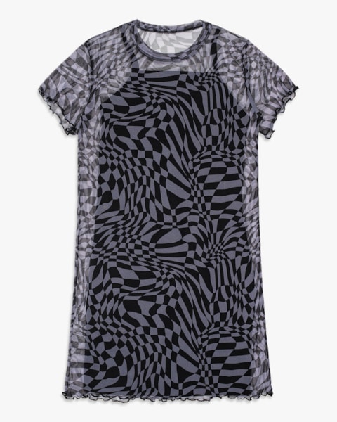 Vestido Curto Juvenil com Tule Estampado - BaseD - Preto